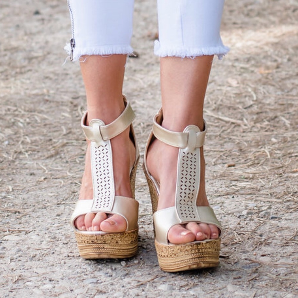 Champagne Boho Platform Wedges - Picture 3 of 6